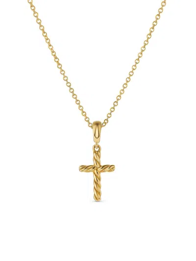 David Yurman Women's Cable Cross Pendant Necklace In 18k Yellow Gold, 17.5mm In Black