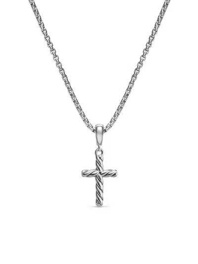 David Yurman Women's Cable Cross Pendant Necklace In Sterling Silver, 17.5mm In Metallic