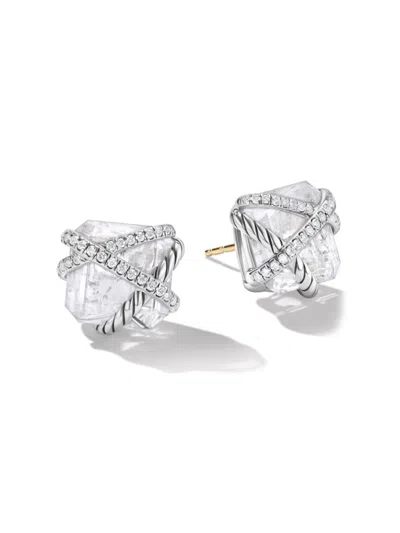 David Yurman Women's Cable Wrap Stud Earrings In Sterling Silver In Crystal