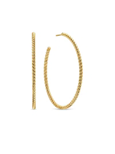 David Yurman Women's Cablespira Hoop Earrings In 18k Yellow Gold, 42.3mm In Gray