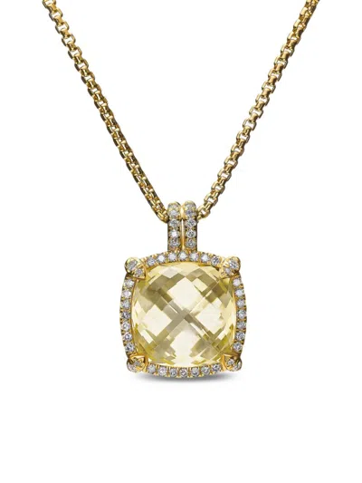 David Yurman Women's Chatelaine Pavé Bezel Pendant Necklace In 18k Yellow Gold In Champagne Citrine