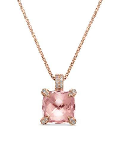 David Yurman Women's Chatelaine Pendant Necklace In 18k Rose Gold With Morganite And Diamonds, 11mm In Pink