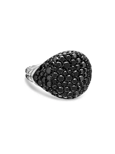 David Yurman Women's Chevron Pinky Ring In 18k White Gold In Black Diamond