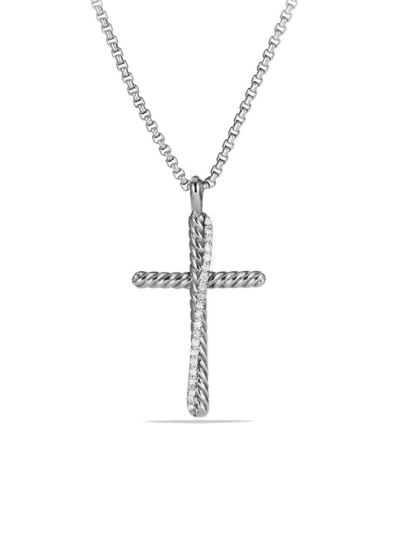 David Yurman Women's Crossover Cross Necklace With Diamonds In Silver