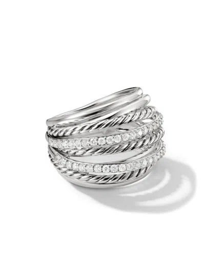 David Yurman Women's Crossover Dome Ring In Sterling Silver In Diamond
