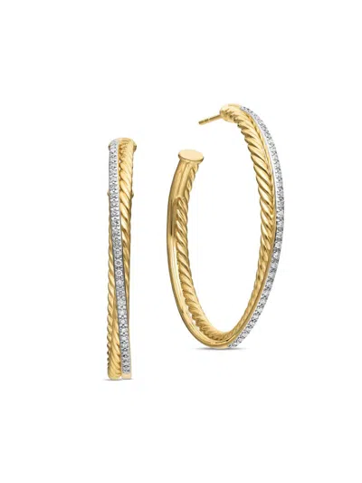 David Yurman Women's Crossover Hoop Earrings In 18k Yellow Gold With Diamonds In Purple