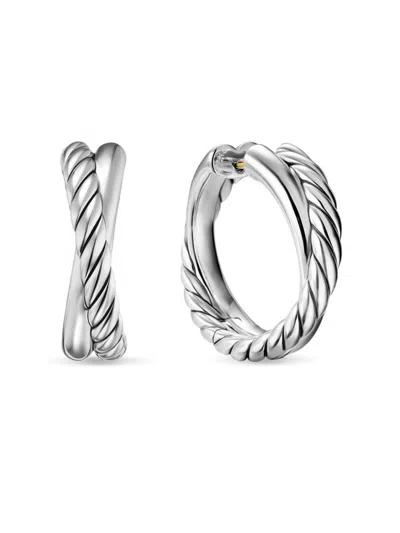 David Yurman Women's Crossover Hoop Earrings In Sterling Silver, 22.3mm In Metallic