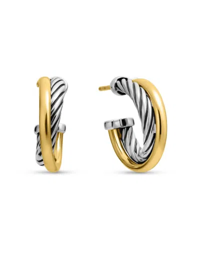 David Yurman Women's Crossover Hoop Earrings In Sterling Silver With 18k Yellow Gold, 17mm