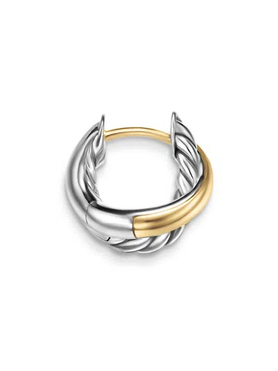 David Yurman Women's Crossover Huggie Hoop Earrings In Sterling Silver With 18k Yellow Gold 12.4mm In Neutral