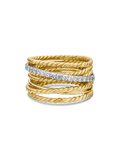 David Yurman Women's Crossover Ring In 18k Yellow Gold In Diamond