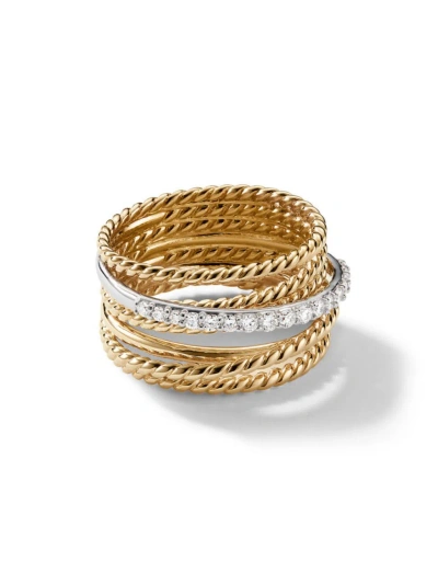 David Yurman Women's Crossover Ring In 18k Yellow Gold With Pavé Diamonds