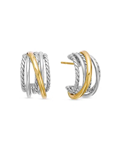 David Yurman Women's Crossover Shrimp Earrings In Sterling Silver With 18k Yellow Gold, 19.5mm
