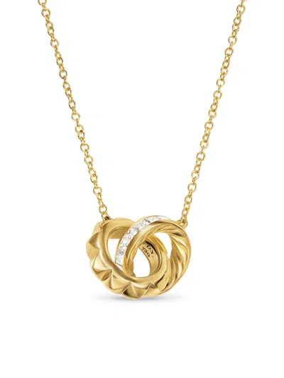 David Yurman Women's Crossover Trio Chain Necklace In 18k Yellow Gold With Diamonds, 18.5mm In Green