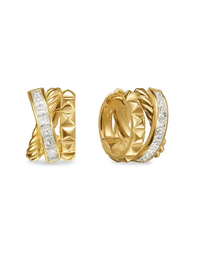 David Yurman Women's Crossover Trio Huggie Hoop Earrings In 18k Yellow Gold With Diamonds, 15.1mm In Neutral