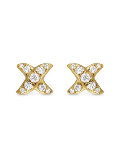David Yurman 18kt Yellow Gold Crossover X Diamond Stud Earrings In Silver
