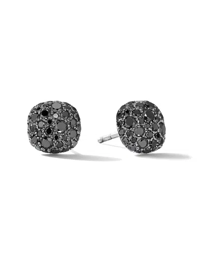 David Yurman Women's Cushion Stud Earrings In 18k White Gold In Black