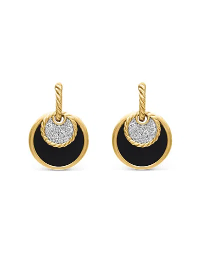 David Yurman Women's Dy Elements Convertible Drop Earrings In 18k Yellow Gold With Black Onyx Reversible To Mothe In Blk Onyx White Agate Mop