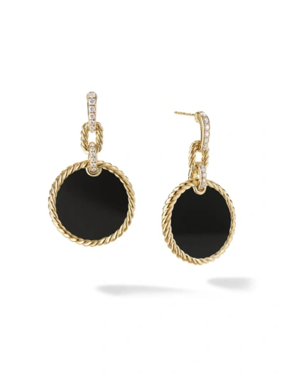 David Yurman Women's Dy Elements Drop Earrings In 14k Yellow Gold With Gemstones & Pavé Diamonds In Black Onyx