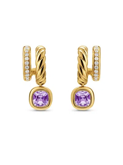 David Yurman Women's Dy Mercer Color Two Row Drop Earrings In 18k Yellow Gold In Purple