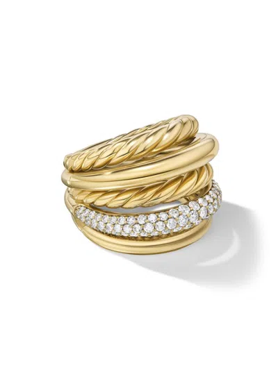 David Yurman Women's Dy Mercer Multi Row Ring In 18k Yellow Gold In Diamond