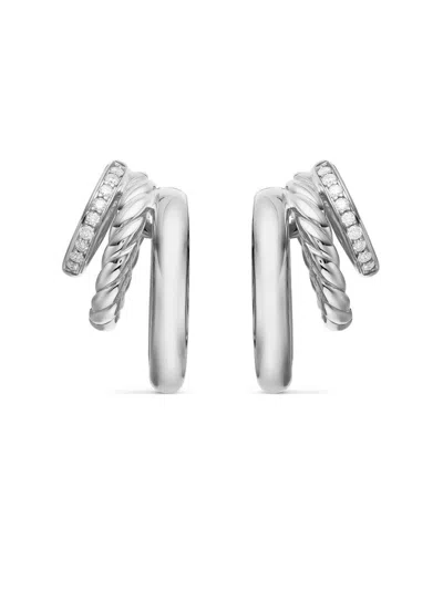David Yurman Women's Dy Mercer Three Row Hoop Earrings In Sterling Silver With Diamonds, 21mm In Metallic