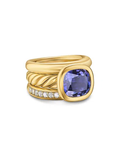 David Yurman Women's Dy Mercer Three Row Stone Ring In 18k Yellow Gold In Pink