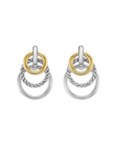 David Yurman Women's Dy Mercer Triple Ring Drop Earrings In Sterling Silver With 18k Yellow Gold, 35.6mm In Burgundy