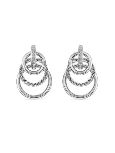 David Yurman Women's Dy Mercer Triple Ring Drop Earrings In Sterling Silver With Diamonds, 35.6mm In Metallic