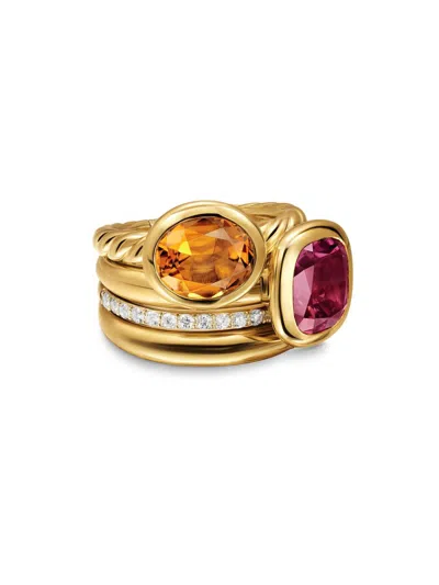 David Yurman Women's Dy Mercer Two Stone Cocktail Ring In 18k Yellow Gold In Pattern