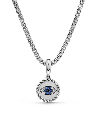 David Yurman Women's Evil Eye Amulet In Sterling Silver With Light Blue Sapphires, Black Diamonds And Diamonds, 1 In Green