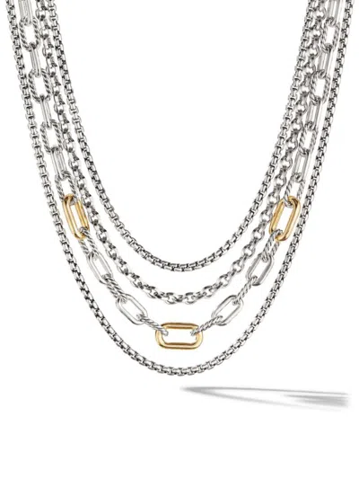DAVID YURMAN WOMEN'S FOUR ROW MIXED CHAIN BIB NECKLACE IN STERLING SILVER WITH 18K YELLOW GOLD