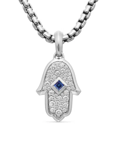David Yurman Women's Hamsa Amulet In 18k White Gold With Pavé Diamonds And Sapphire, 26mm In Metallic