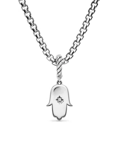 David Yurman Women's Hamsa Amulet In Sterling Silver With Center Diamond 15.8mm In Metallic