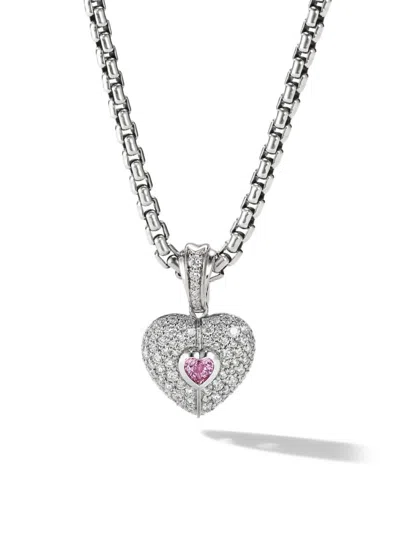 David Yurman Women's Heart Amulet In 18k White Gold With Diamonds And Pink Sapphire, 20mm In Neutral