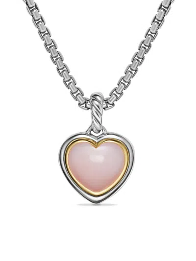David Yurman Women's Heart Amulet In Sterling Silver And 18k Yellow Gold With Pink Opal, 17mm In Black