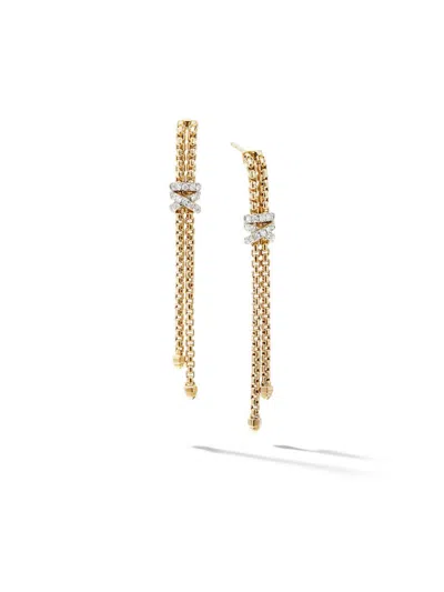 David Yurman Women's Helena Box Chain Drop Earrings In 18k Yellow Gold With Diamonds, 52.8mm