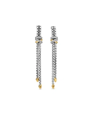 David Yurman Women's Helena Chain Drop Earrings In Sterling Silver With 18k Yellow Gold And Diamonds, 50.8mm