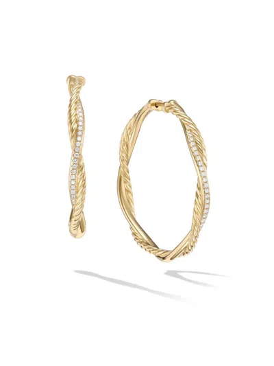 David Yurman Women's Infinity Hoop Earrings In 18k Yellow Gold With Diamonds, 42mm
