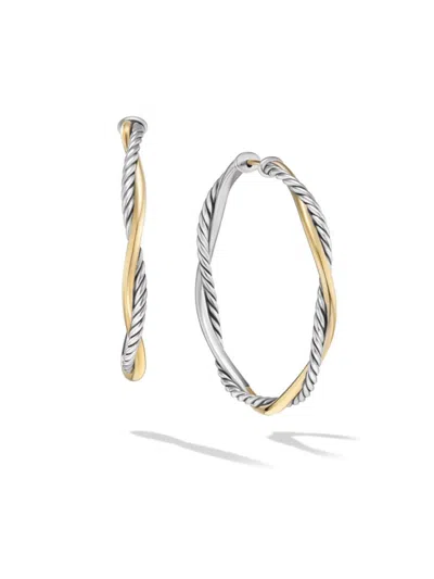 David Yurman Women's Infinity Hoop Earrings In Sterling Silver With 14k Yellow Gold, 42mm In Metallic