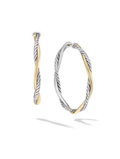 David Yurman Women's Infinity Hoop Earrings In Sterling Silver With 14k Yellow Gold, 42mm