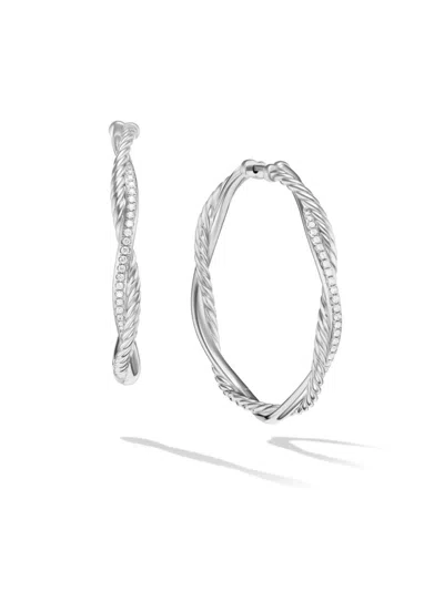 David Yurman Women's Infinity Hoop Earrings In Sterling Silver With Diamonds, 42mm In Metallic