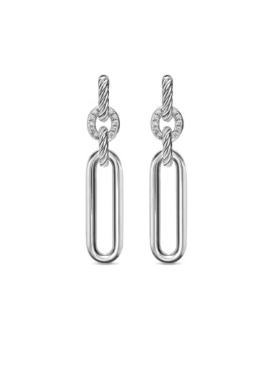 David Yurman Women's Lexington Double Link Drop Earrings In Sterling Silver With Diamonds, 54mm In Metallic