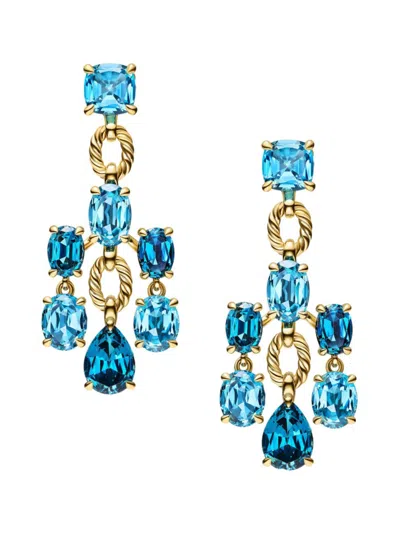 David Yurman Women's Marbella Chandelier Earrings In 18k Yellow Gold In Blue Topaz