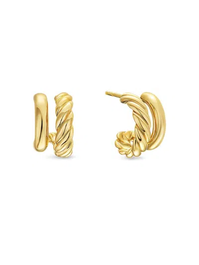 David Yurman Women's Mercer Double Hoop Huggie Earrings In 18k Yellow Gold, 13.5mm In Pattern