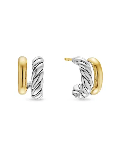David Yurman Women's Mercer Double Hoop Huggie Earrings In Sterling Silver With 18k Yellow Gold, 13.5mm In Burgundy