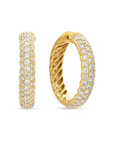 David Yurman Women's Mercer Hoop Earrings In 18k Yellow Gold With Pave Diamonds In Orange