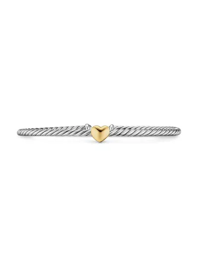 David Yurman Women's Micro Cable Flex Heart Station Bracelet In Sterling Silver In Pink