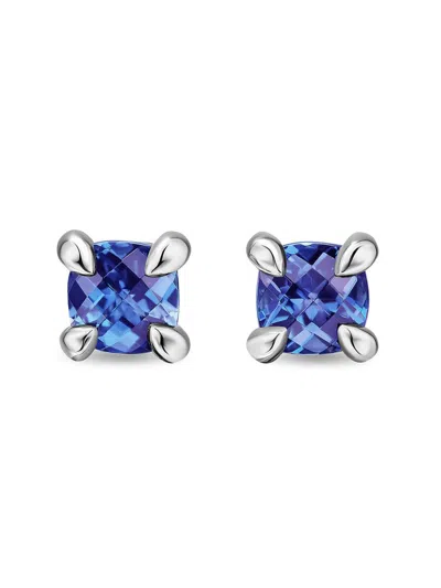 David Yurman Women's Micro Chatelaine Stud Earrings In 18k White Gold With Tanzanite, 4.8mm In Blue