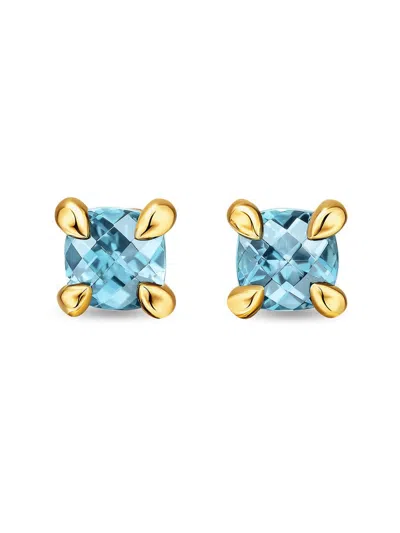 David Yurman Women's Micro Chatelaine Stud Earrings In 18k Yellow Gold In Blue