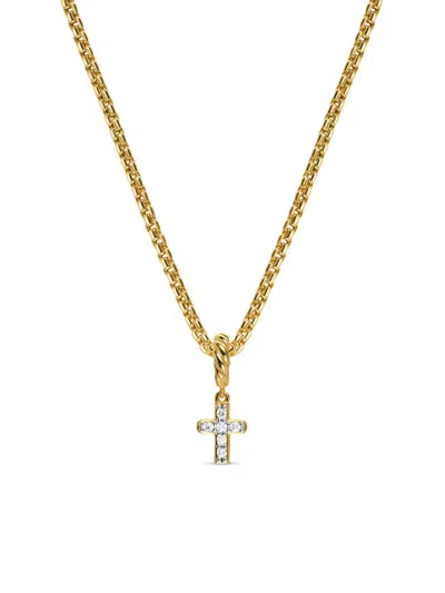 David Yurman Women's Micro Pavé Cross Amulet In 18k Yellow Gold With Diamonds, 8mm In Black